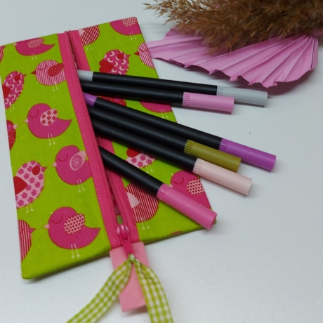 Maltasche/Zeichentasche für Kids - pink/maigrün Vögelchen