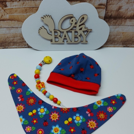 Mützchen Beanie Spucktuch Halstuch Geschenk für Baby-bunte Blumen