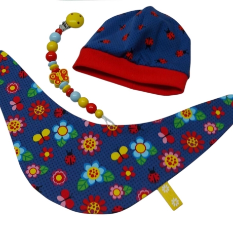 Mützchen Beanie Spucktuch Halstuch Geschenk für Baby-bunte Blumen