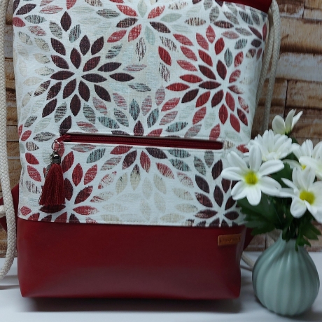 Turnbeutel, Damenrucksack - Blumenmandala - dunkelrot