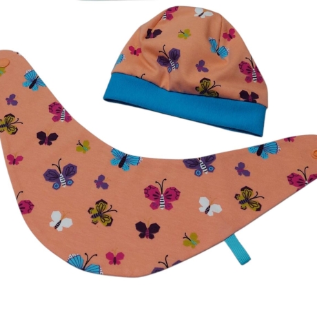Mützchen Beanie Spucktuch Halstuch für Baby- bunte Schmetterlinge