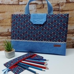 Zweckmäßige Maltasche/Zeichentasche für Kids - Sternblumen blau