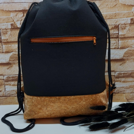 Turnbeutel, Rucksack Herren/Damen - schwarz - Korkstoff (1)