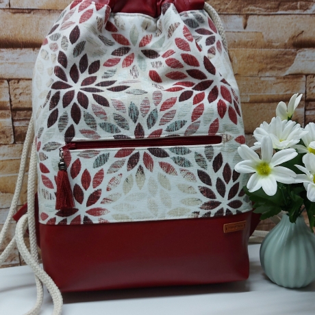 Turnbeutel, Damenrucksack - Blumenmandala - dunkelrot