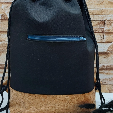 Turnbeutel, Rucksack Herren/Damen - schwarz - Korkstoff (4)