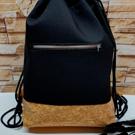 Turnbeutel, Rucksack Herren/Damen - schwarz - Korkstoff (5)