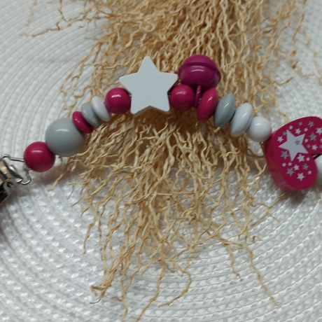 Schnullerkette Stern in weiss/pink