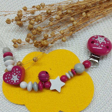 Schnullerkette Stern in weiss/pink