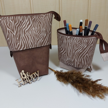 Popup-Mäppchen, Stiftemäppchen, Pencilcase - Zebramuster braun