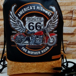 Turnbeutel, Rucksack Herren/Damen - schwarz - Korkstoff Road 66