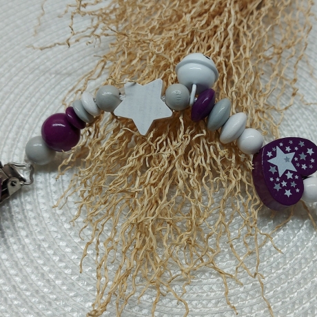 Schnullerkette Stern in weiss/beere