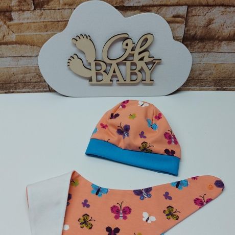 Mützchen Beanie Spucktuch Halstuch für Baby- bunte Schmetterlinge