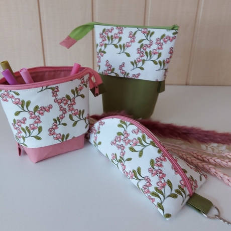 Popup-Mäppchen, Stiftemäppchen, Pencilcase - Blumenranken ecru