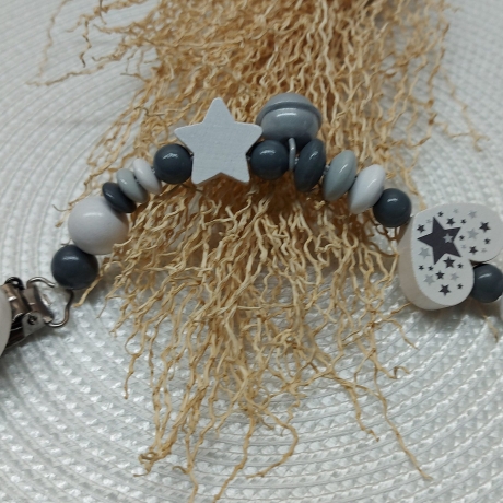 Schnullerkette Stern in weiss/grau