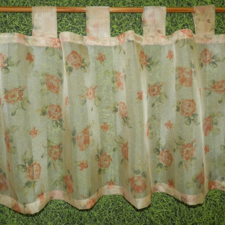 Scheibengardine leichter Voile mit Schlaufen - Rosenmuster 