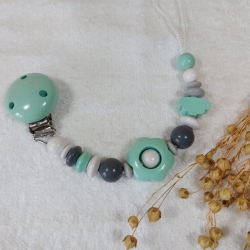 Schnullerkette in mint/grau/weiss