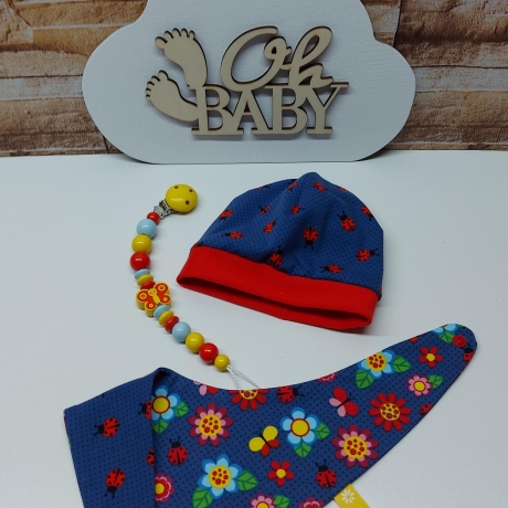 Mützchen Beanie Spucktuch Halstuch Geschenk für Baby-bunte Blumen