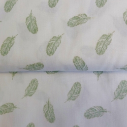 Baumwollstoff - Federn in weiß/altgrün - ab 25 cm