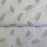 Baumwollstoff - Federn in weiß/altgrün - ab 25 cm