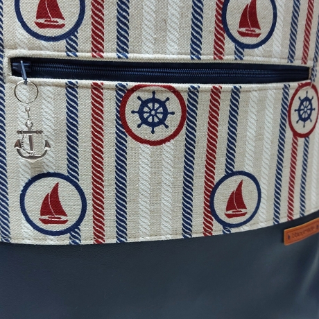 Turnbeutel, Damenrucksack - maritimes Muster - dunkelblau