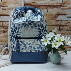 Turnbeutel, Damenrucksack - Blumenmandala - blau