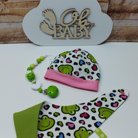 Mützchen Beanie Spucktuch Halstuch für Baby - Froschgesichter