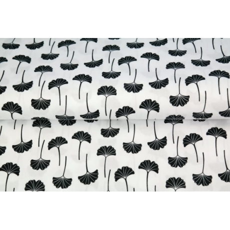 Baumwollstoff - Muster Ginkoblatt in weiß/schwarz - ab 25 cm