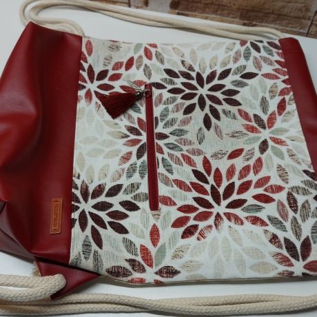 Turnbeutel, Damenrucksack - Blumenmandala - dunkelrot
