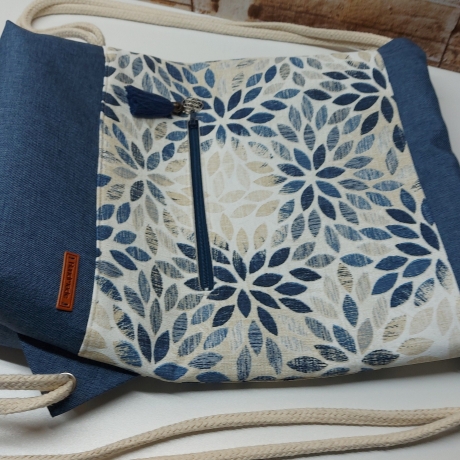 Turnbeutel, Damenrucksack - Blumenmandala - blau