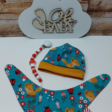 Mützchen Beanie Spucktuch Halstuch für Baby - kleine Füchse