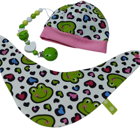 Mützchen Beanie Spucktuch Halstuch für Baby - Froschgesichter