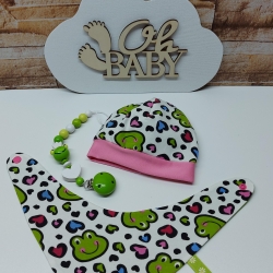 Mützchen Beanie Spucktuch Halstuch für Baby - Froschgesichter