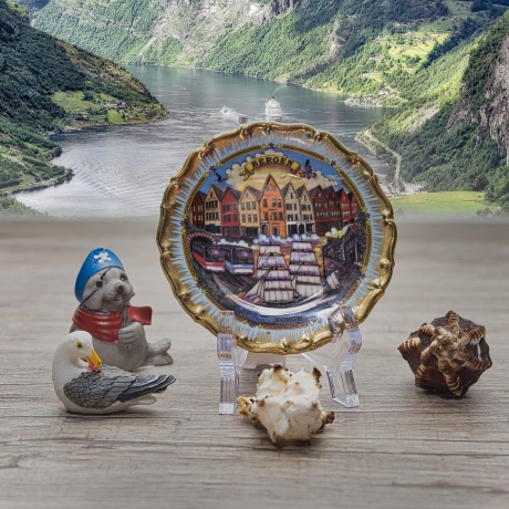Sammelteller, Städteteller: Bergen - Original Nord Souvenir ©  - 11 cm  - farbenfroher Motivteller - 9B1