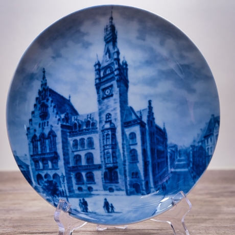 Sammelteller Berlin Design - Städteteller Hagen - Rathaus um 1900 - blaues Porzellan - Made in Germany - 9D2 - TOP Zustand