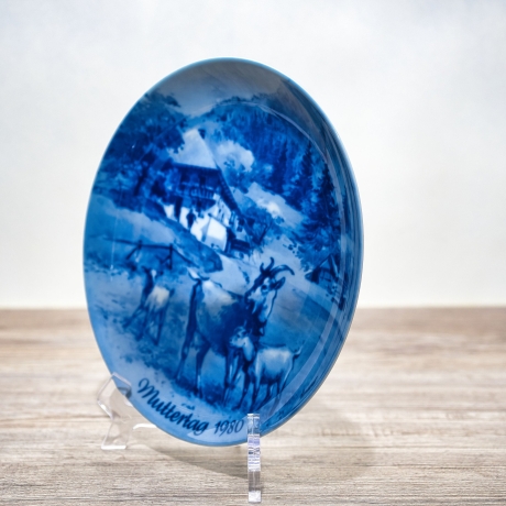 Sammelteller Muttertag: 1980 Ziegenfamilie - Berlin Design - blaues Porzellan  - Made in West Germany - 19,5 cm - 8B3 - TOP Zustand