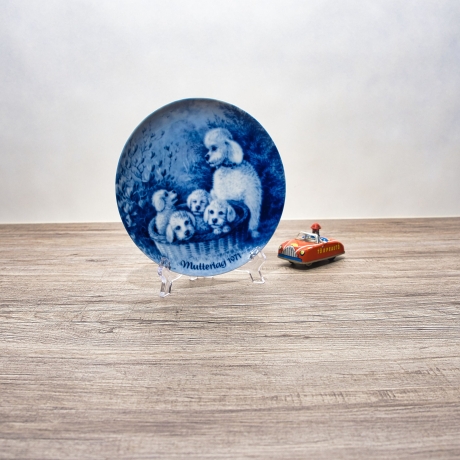 Sammelteller Muttertag: 1971 Silberpudel - Berlin Design - blaues Porzellan  - Made in West Germany - 19,5 cm - 8B3 - TOP Zustand
