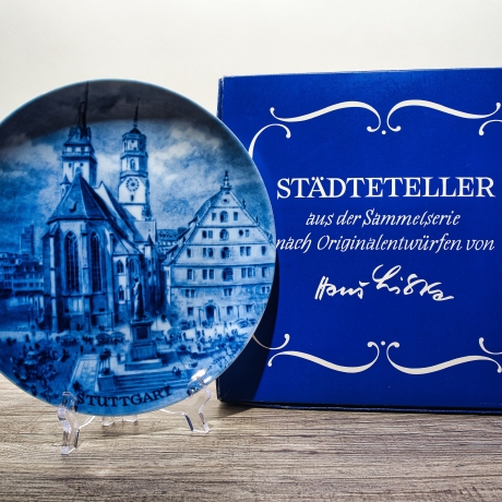 Sammelteller, Städteteller: Stuttgart - Berlin Design - blaues Porzellan  - Made in Germany - mit Karton - 8E2 - TOP Zustand