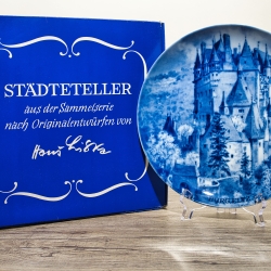 Sammelteller, Städteteller: Burg Eltz - Berlin Design - blaues Porzellan  - Made in Germany - mit Karton - 8C2 - TOP Zustand