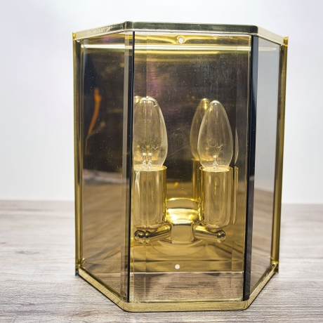 Wandlampe Holtkötter, edles Design  - zwei Leuchtmittel E14 - Bernsteinglas - Messing - faszinierende Beleuchtung - Made in Germany - 9E3