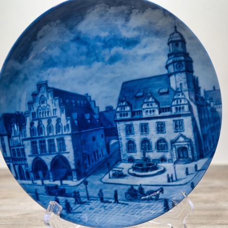 Sammelteller Berlin Design - Städteteller Dortmund - Markt mit Rathaus + Sparkasse - blaues Porzellan - Made in Germany - 9D2 - TOP Zustand