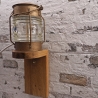 Außenwandleuchte, Schiffslampe, maritim, massiver Eichensockel, E14 Fassung, LED Filament Leuchtmittel, Unikat, Upcycling made in Germany