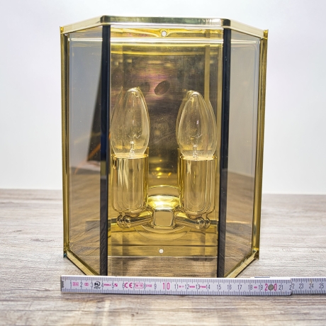 Wandlampe Holtkötter, edles Design  - zwei Leuchtmittel E14 - Bernsteinglas - Messing - faszinierende Beleuchtung - Made in Germany - 9E3