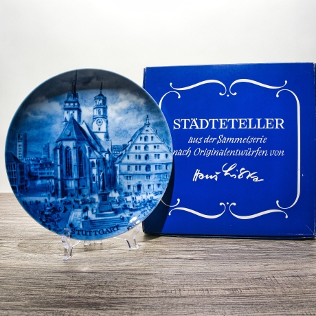 Sammelteller, Städteteller: Stuttgart - Berlin Design - blaues Porzellan  - Made in Germany - mit Karton - 8E2 - TOP Zustand