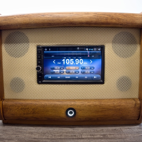 Röhrenradio Retromod: Holzgehäuse Radio mit Android Radio (Touchscreen Wi-Fi, Bluetooth) umgebaut- 2 JBL Speaker + Bassreflex - Einzelstück