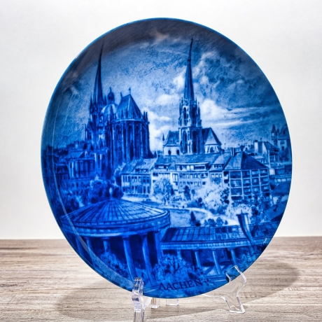 Sammelteller, Städteteller: Aachen - Berlin Design - blaues Porzellan  - Made in Germany - mit Karton - 8D1 - TOP Zustand