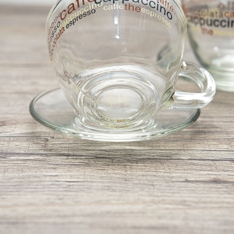 2-teiliges Glas Cappuccino-/ Kaffeetassen-Set - inkl. Glasuntersetzer - mit Bedruckung - 9C3
