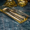 Vintage Deko: Seltenes, 3-teiliges Schreibtischset, aus gelbem Glas, vermutlich aus den 1960er Jahren.