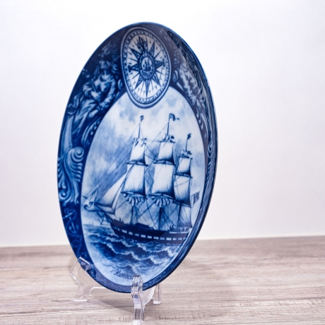 Sammelteller Schiff - Humboldt 6/1250 - Berlin Design Nautica - blaues Porzellan - begrenzte Auflage - Made in West Germany (9E2) TOP