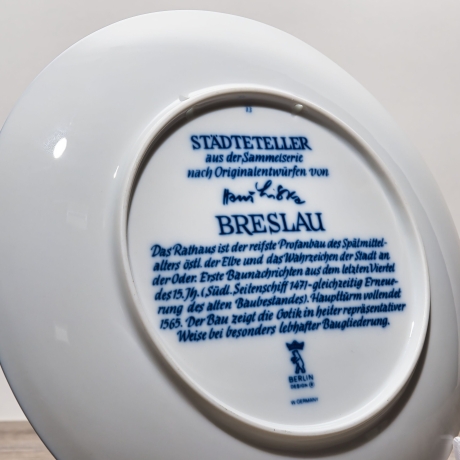 Sammelteller, Städteteller: Breslau - Berlin Design - blaues Porzellan  - Made in Germany - mit Karton - 8E2 - TOP Zustand