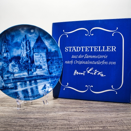 Sammelteller, Städteteller: Konstanz - Berlin Design - blaues Porzellan  - Made in Germany - mit Karton - 8D1 - TOP Zustand